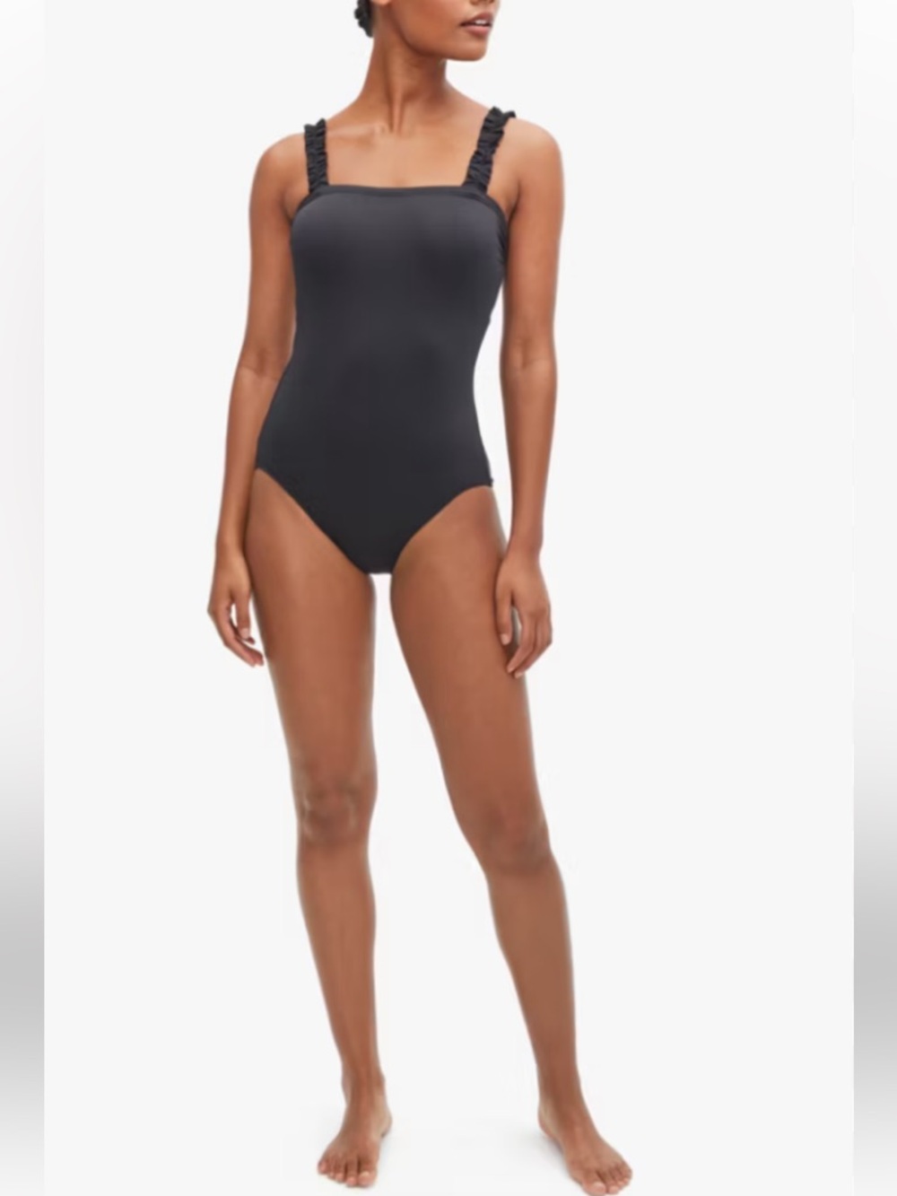 New kate spade Black Ruffle Strap One-Piece Swimsuit size L